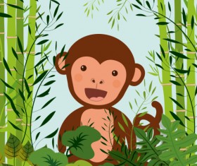 Cute monkey with bamboo vector 02