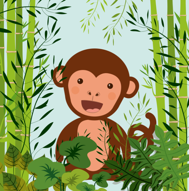 Cute monkey with bamboo vector 02