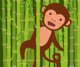 Cute monkey with bamboo vector 03
