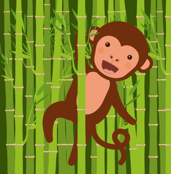 Cute monkey with bamboo vector 03