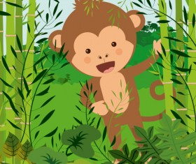 Cute monkey with bamboo vector 04