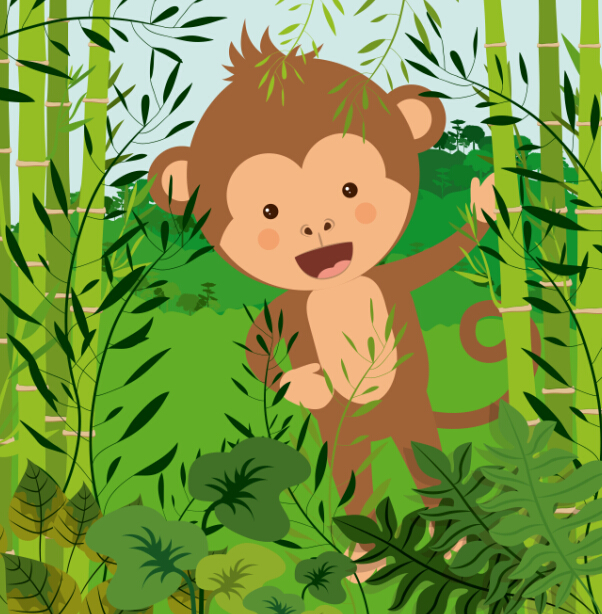Cute monkey with bamboo vector 04