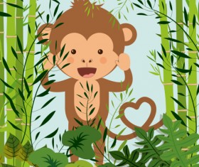 Cute monkey with bamboo vector 05