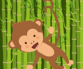 Cute monkey with bamboo vector 06