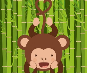 Cute monkey with bamboo vector 07