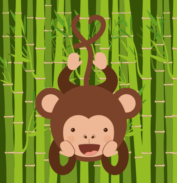 Cute monkey with bamboo vector 07