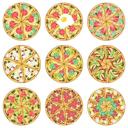 Delicious pizza round icons 01