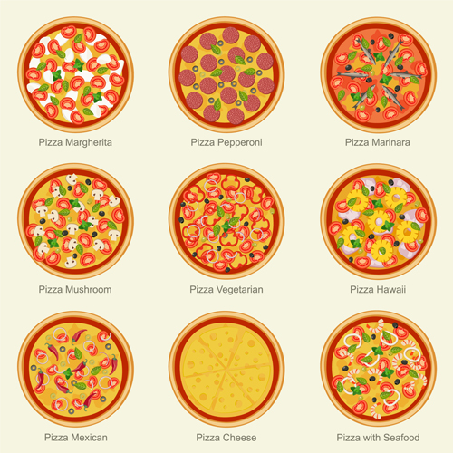 Delicious pizza round icons 02