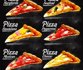 Different pizza with blackboard background vector