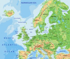 EU physical map vector graphics