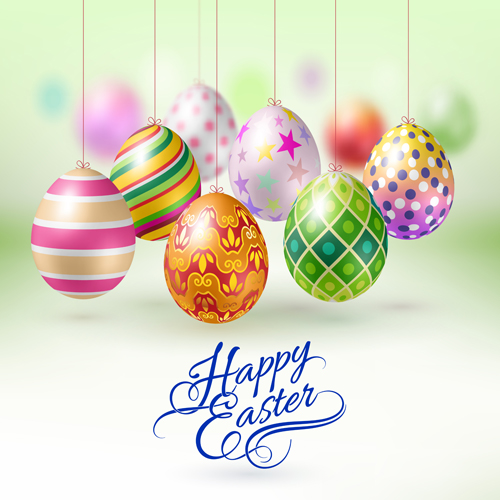 Easter hanging egg with blurs background vector 01
