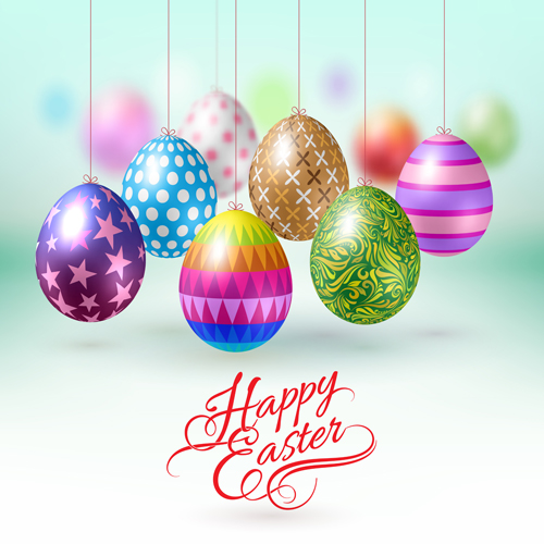 Easter hanging egg with blurs background vector 02