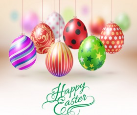 Easter hanging egg with blurs background vector 03