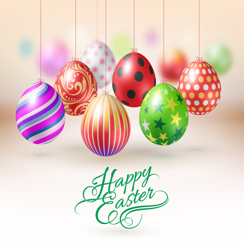 Easter hanging egg with blurs background vector 03