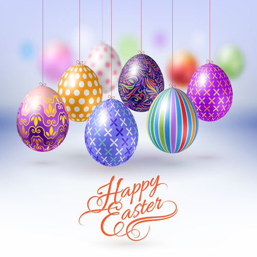 Easter hanging egg with blurs background vector 04