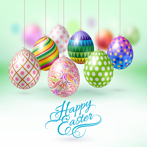 Easter hanging egg with blurs background vector 06