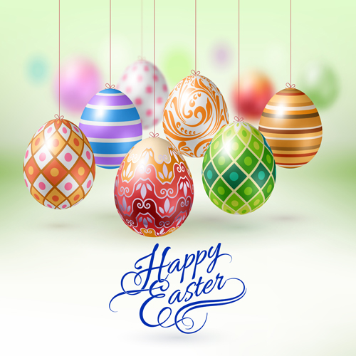 Easter hanging egg with blurs background vector 07
