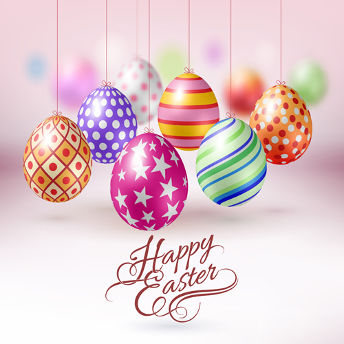 Easter hanging egg with blurs background vector 08