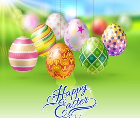 Easter hanging egg with blurs background vector 09