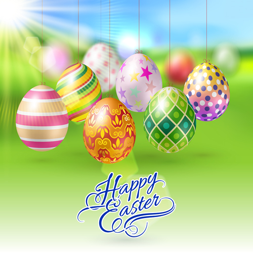 Easter hanging egg with blurs background vector 09