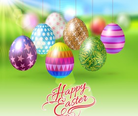 Easter hanging egg with blurs background vector 10