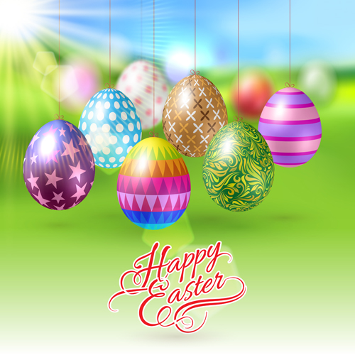 Easter hanging egg with blurs background vector 10