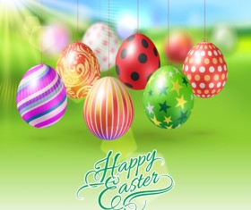 Easter hanging egg with blurs background vector 11