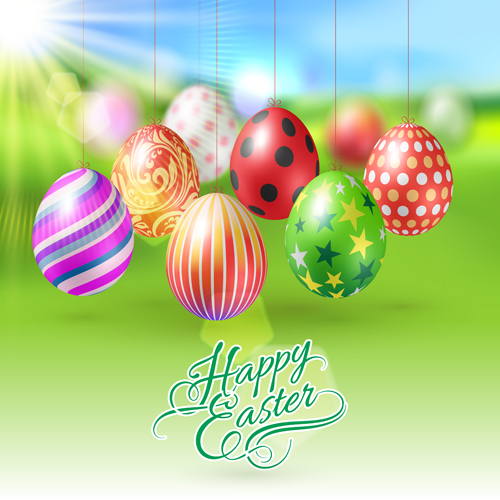 Easter hanging egg with blurs background vector 11