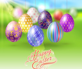 Easter hanging egg with blurs background vector 12