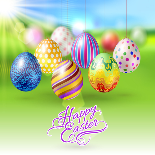 Easter hanging egg with blurs background vector 13