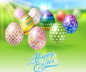 Easter hanging egg with blurs background vector 14