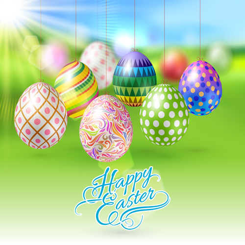 Easter hanging egg with blurs background vector 14