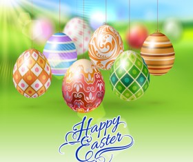 Easter hanging egg with blurs background vector 15