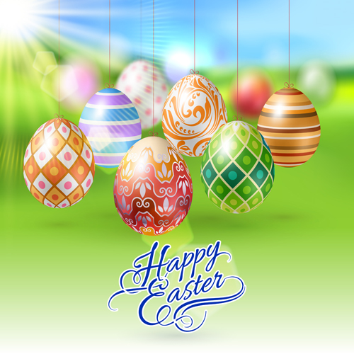 Easter hanging egg with blurs background vector 15