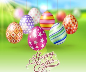 Easter hanging egg with blurs background vector 16