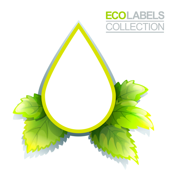Eco labels with green leaves vector 03