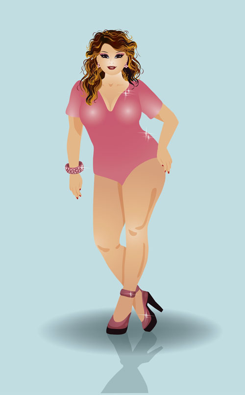 Fashion fat girl vector graphics 02