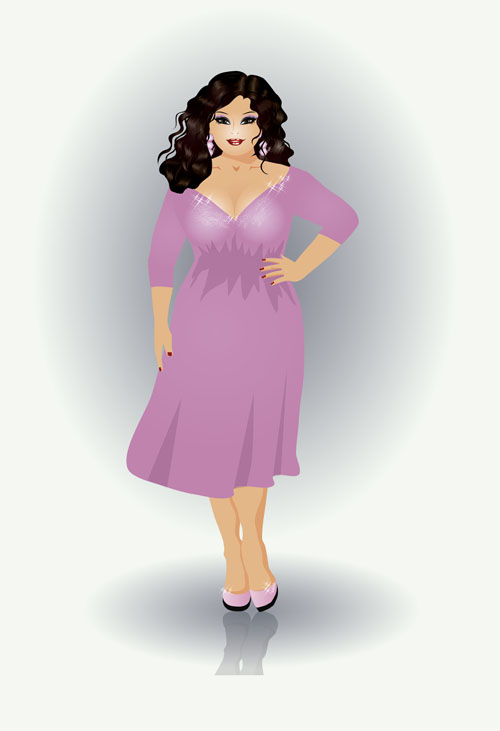 Fashion fat girl vector graphics 04