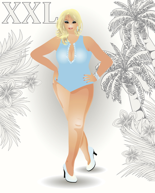 Fashion fat girl vector graphics 05