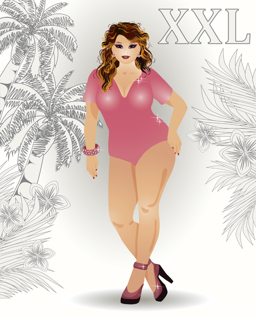 Fashion fat girl vector graphics 06