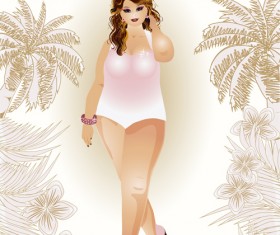 Fashion fat girl vector graphics 07