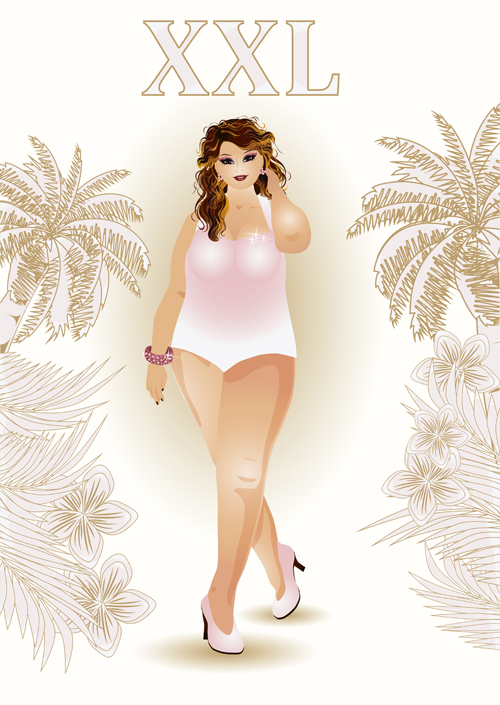 Fashion fat girl vector graphics 07