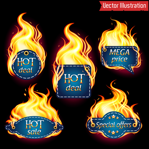 Fire labels vector illustration set 01