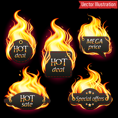 Fire labels vector illustration set 02