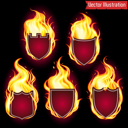 Fire labels vector illustration set 03