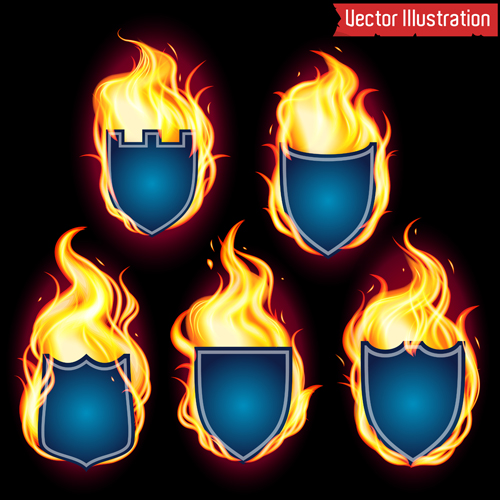 Fire labels vector illustration set 04