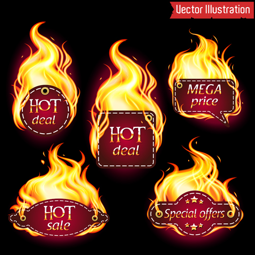 Fire labels vector illustration set 05