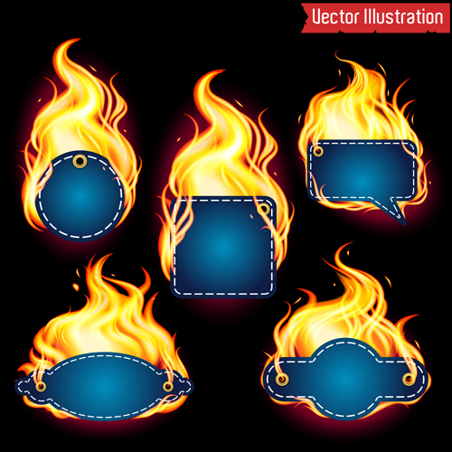 Fire labels vector illustration set 06