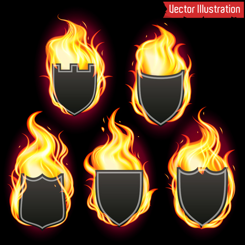 Fire labels vector illustration set 07
