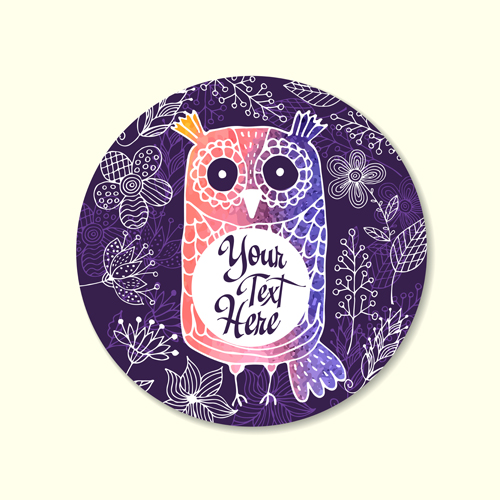 Floral owl card vector 01